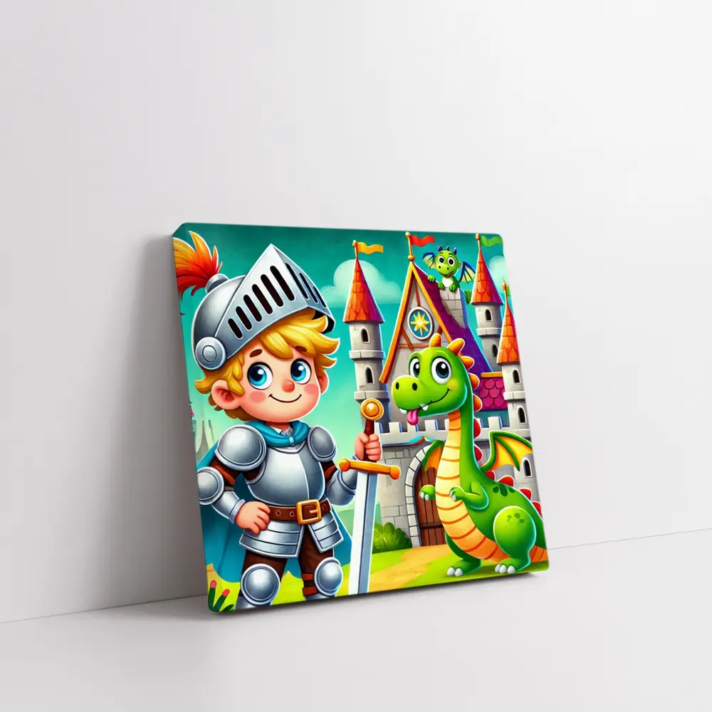 Cartoon Knight Boy and Dragon Castle – Wall Art