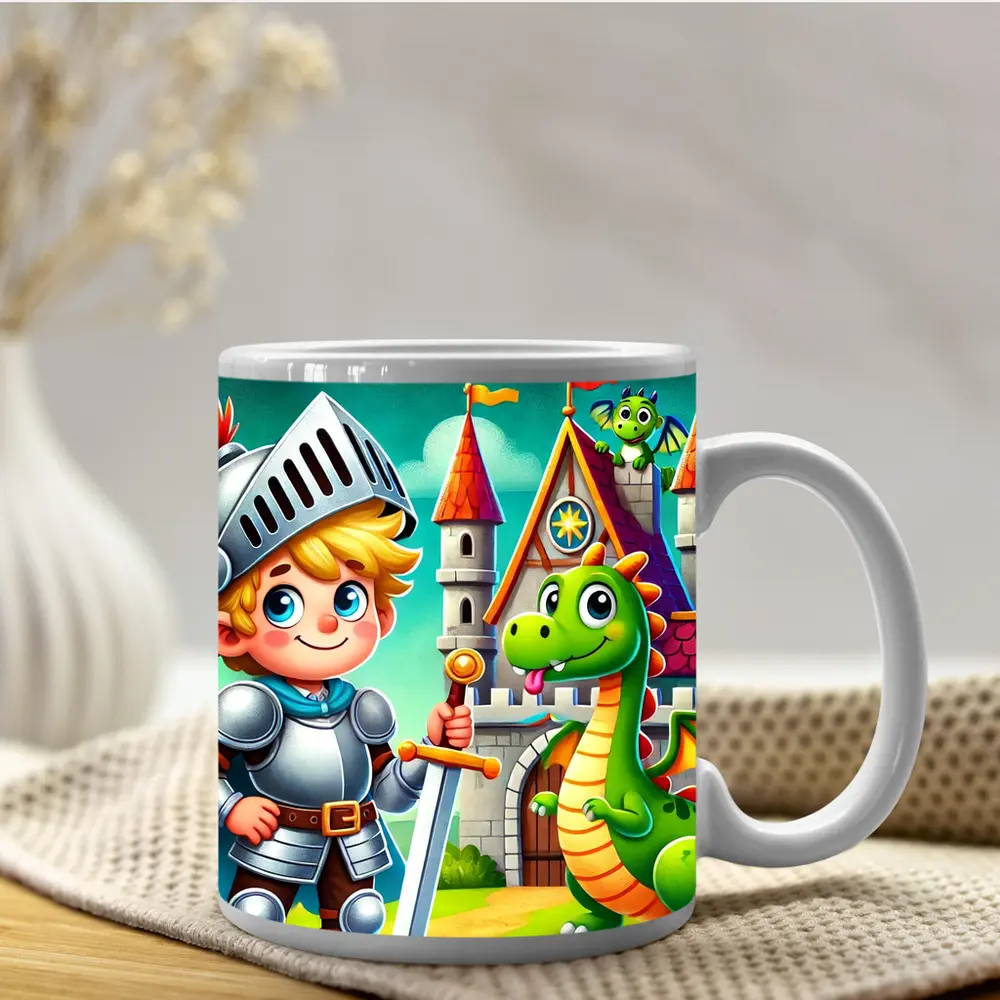 Cartoon Knight Boy and Dragon Castle – Mugs