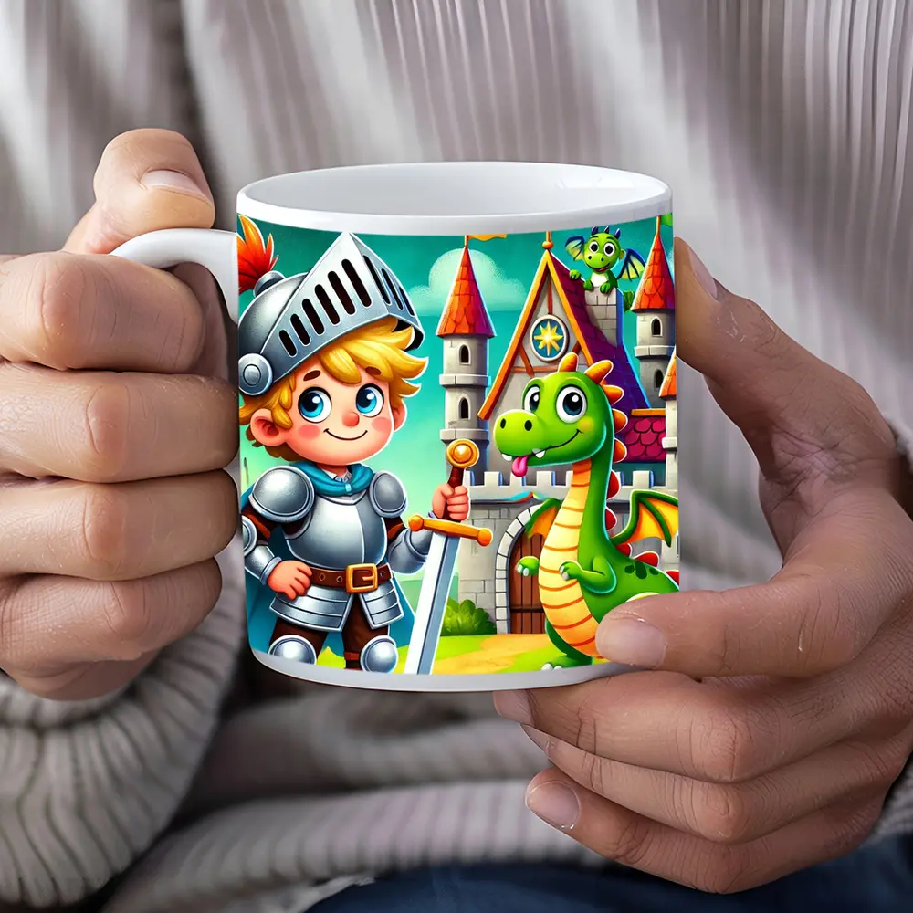 Cartoon Knight Boy and Dragon Castle – Mugs