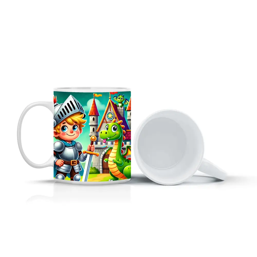 Cartoon Knight Boy and Dragon Castle – Mugs