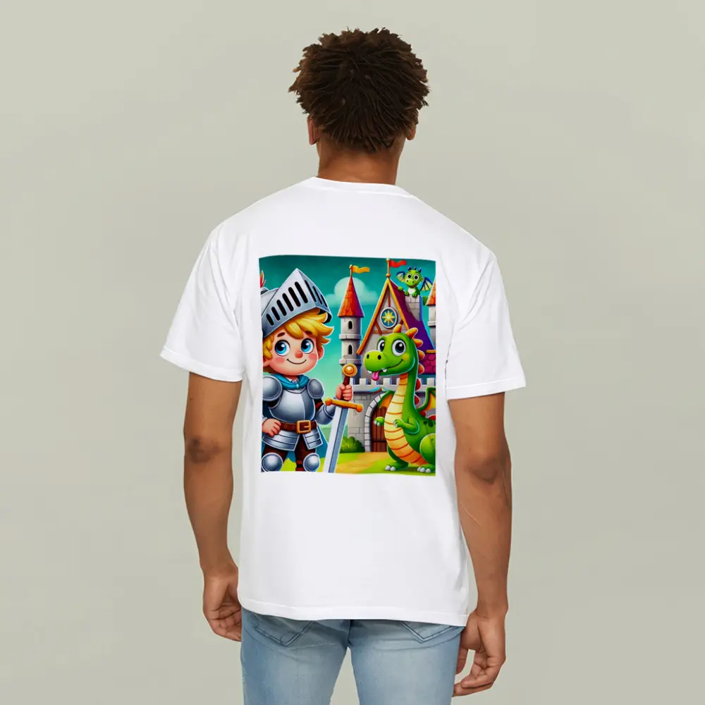 Cartoon Knight Boy and Dragon Castle – T-Shirts