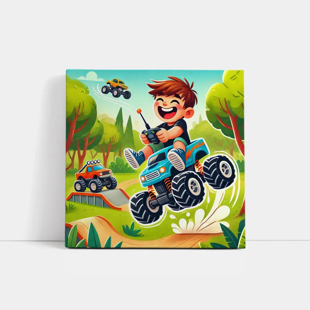 Happy Boy Riding Monster Truck Outdoor – Wall Art