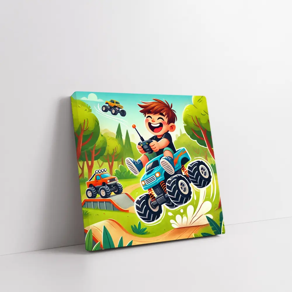 Happy Boy Riding Monster Truck Outdoor – Wall Art