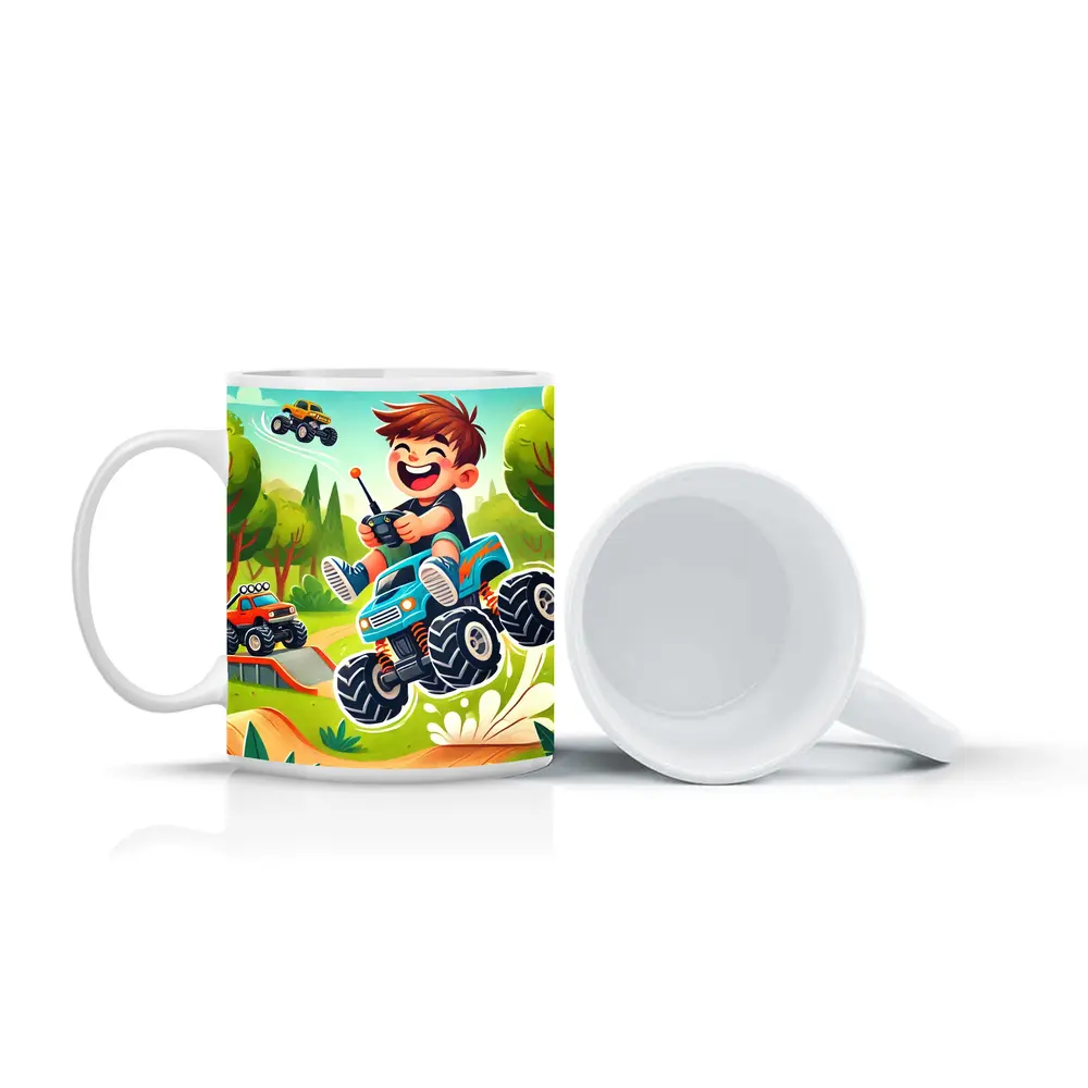 Happy Boy Riding Monster Truck Outdoor – Mugs