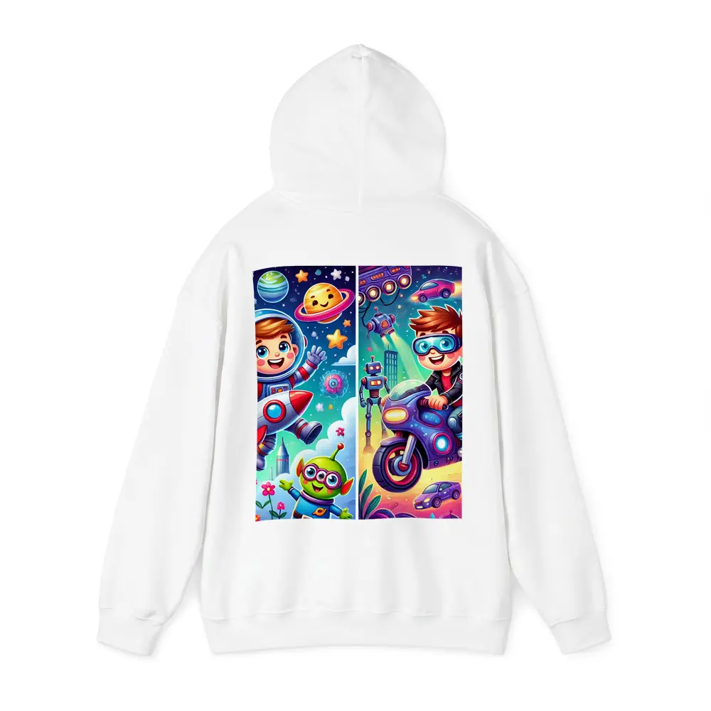 Boys Astronaut Robot Motorcycle Adventure Cartoon Art – Hoodies
