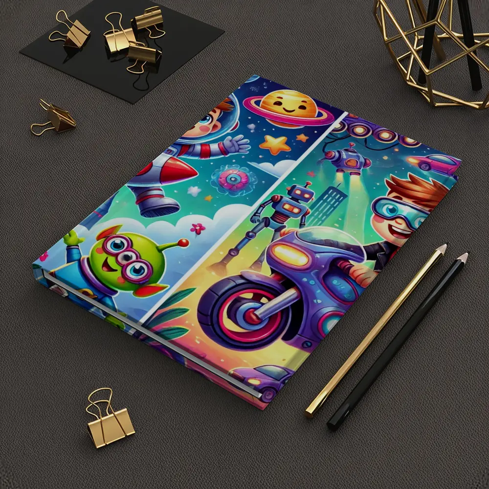 Boys Astronaut Robot Motorcycle Adventure Cartoon Art – Notebooks