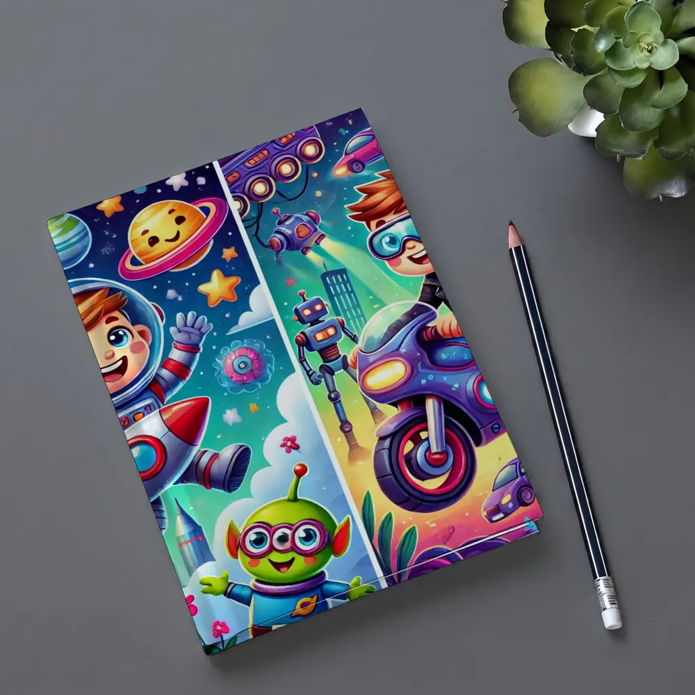 Boys Astronaut Robot Motorcycle Adventure Cartoon Art – Notebooks
