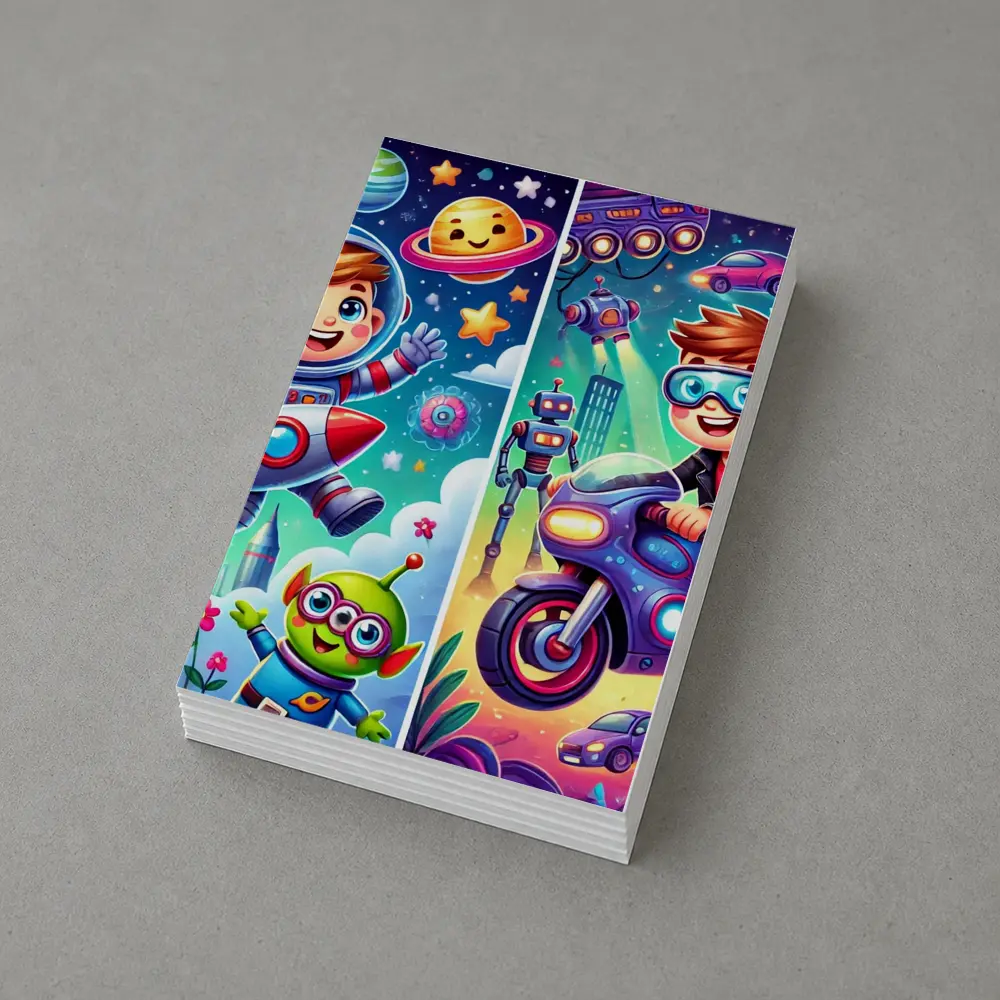 Boys Astronaut Robot Motorcycle Adventure Cartoon Art – Postcards
