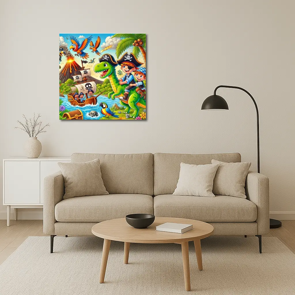 Pirate Kids Riding Dinosaur Treasure Island – Wall Art