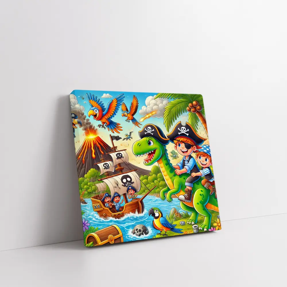 Pirate Kids Riding Dinosaur Treasure Island – Wall Art