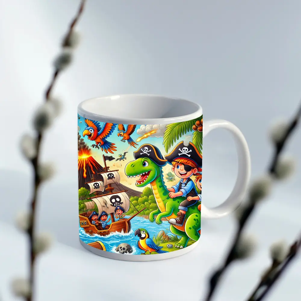 Pirate Kids Riding Dinosaur Treasure Island – Mugs
