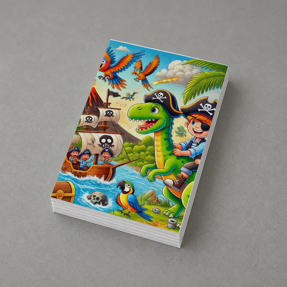 Pirate Kids Riding Dinosaur Treasure Island – Postcards