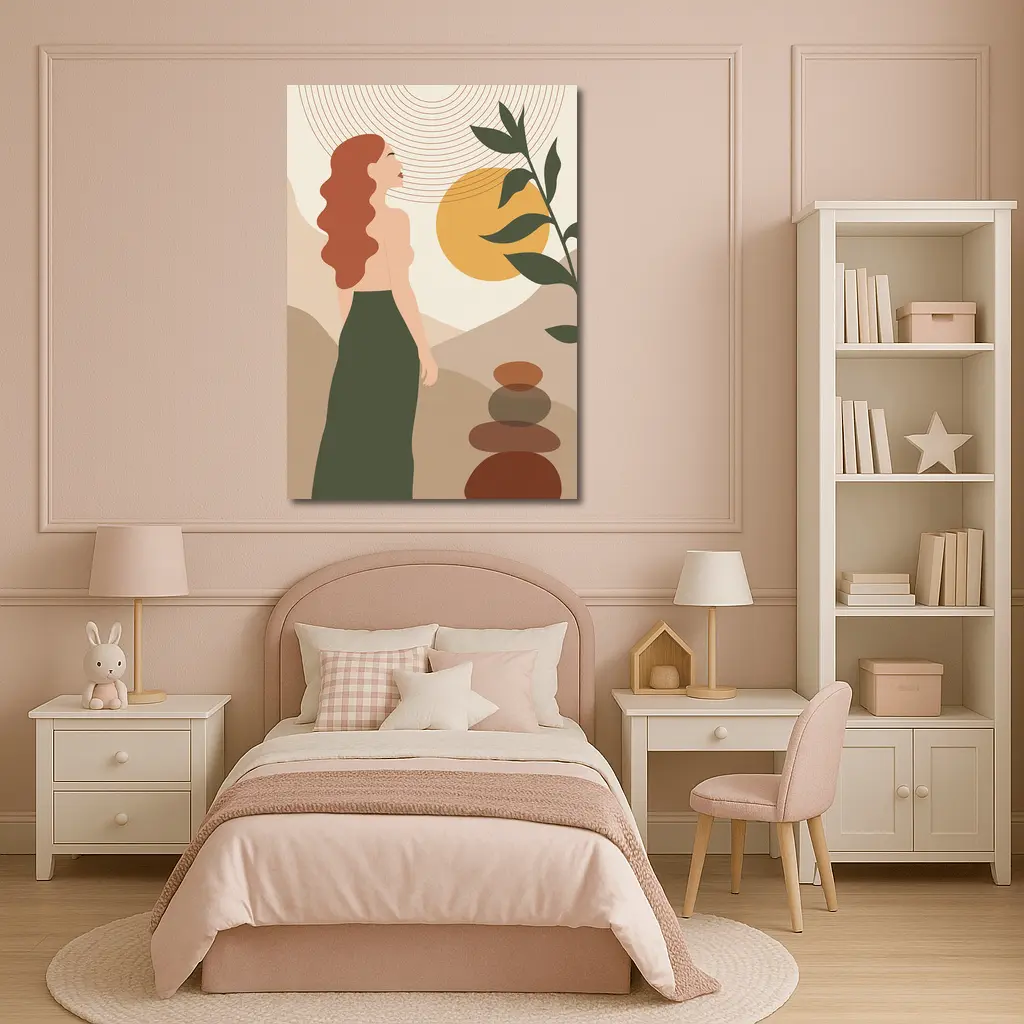 Boho Woman Sun Zen Stones Nature Art – Wall Art