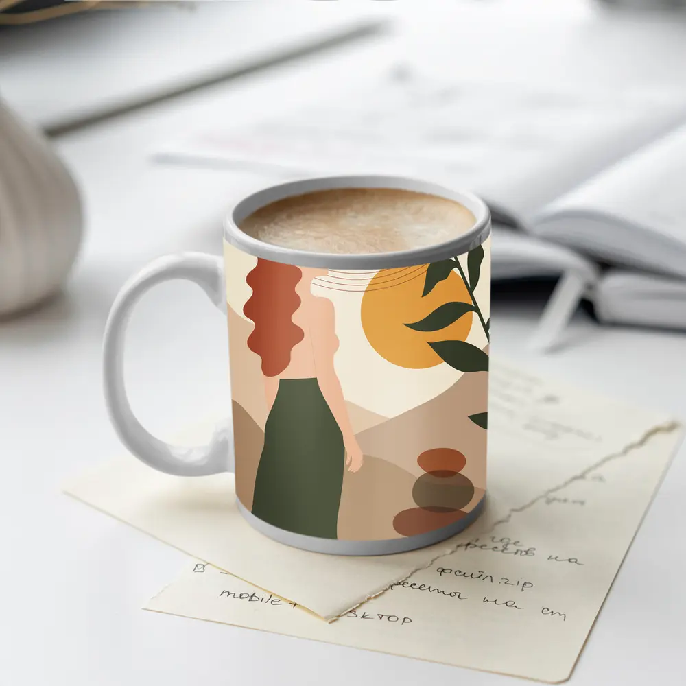 Boho Woman Sun Zen Stones Nature Art – Mugs