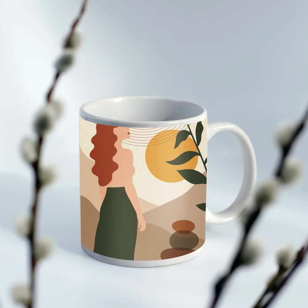 Boho Woman Sun Zen Stones Nature Art – Mugs