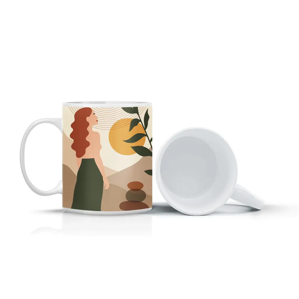 Boho Woman Sun Zen Stones Nature Art – Mugs