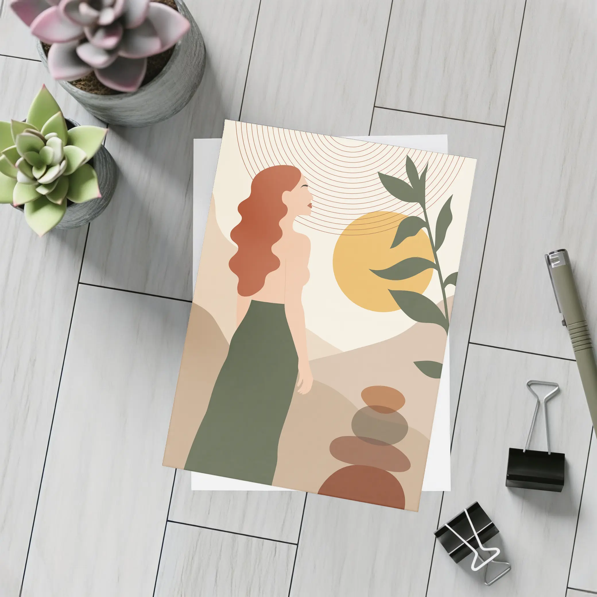 Boho Woman Sun Zen Stones Nature Art – Postcards