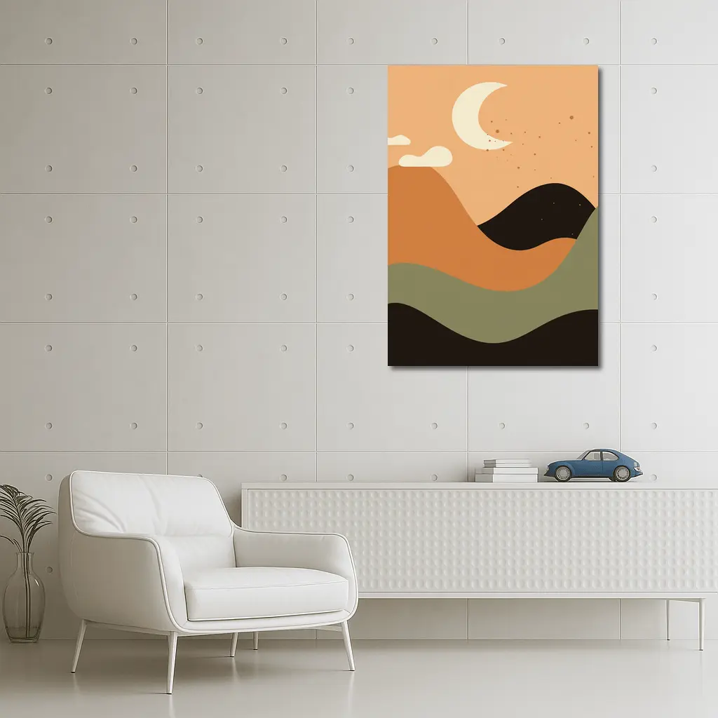 Boho Desert Moon Abstract Mountain Landscape Art – Wall Art