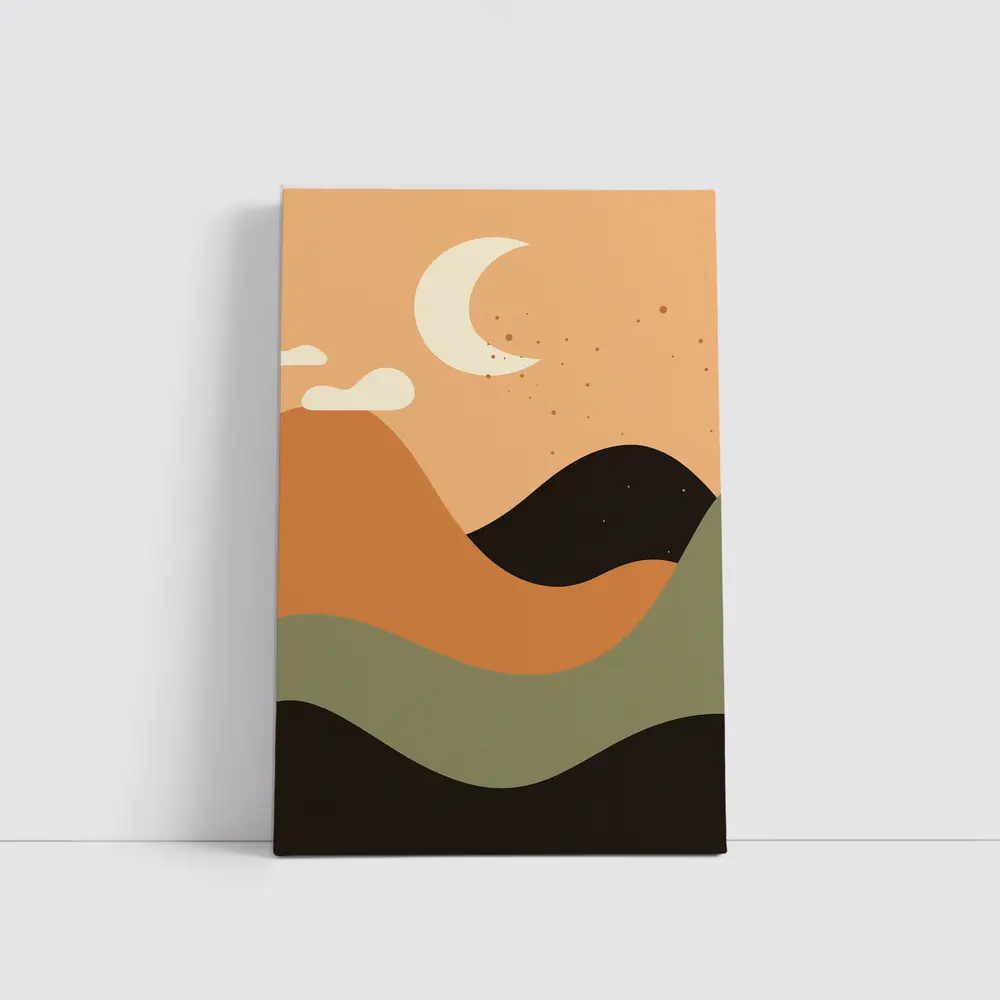 Boho Desert Moon Abstract Mountain Landscape Art – Wall Art