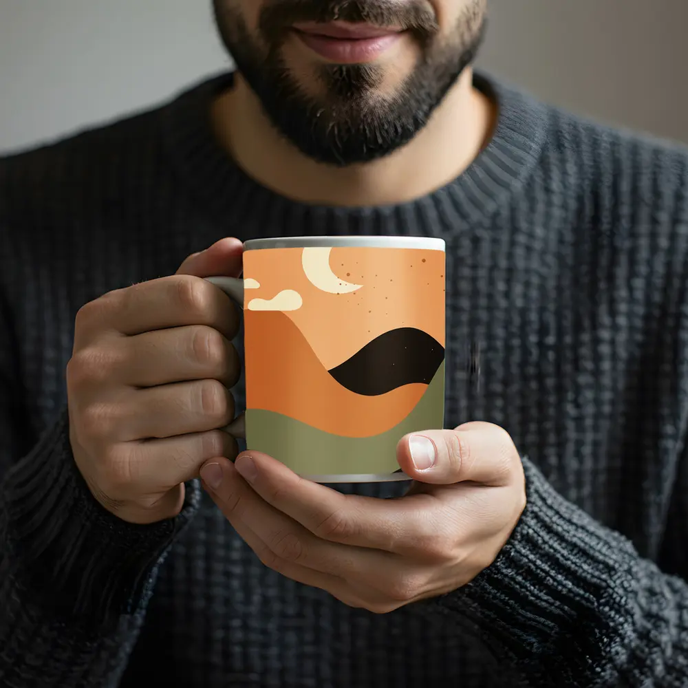 Boho Desert Moon Abstract Mountain Landscape Art – Mugs