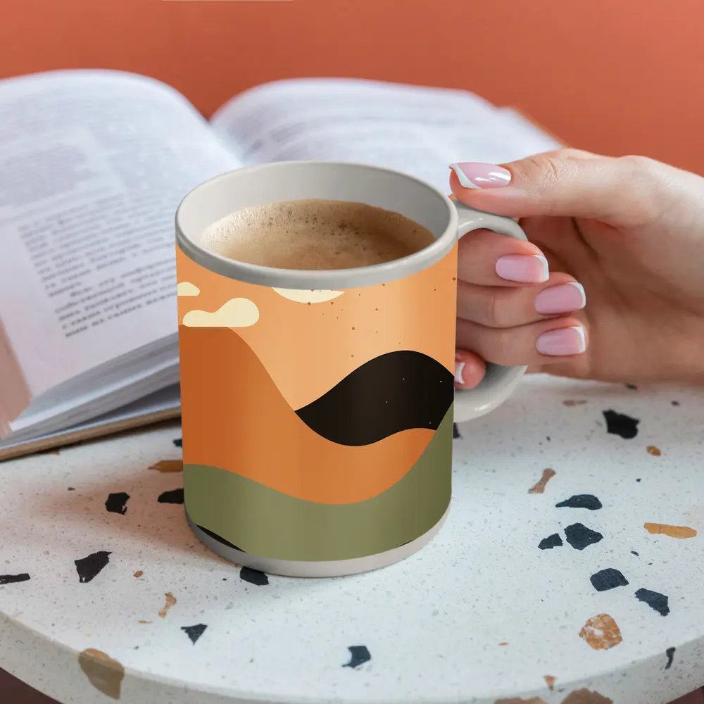 Boho Desert Moon Abstract Mountain Landscape Art – Mugs