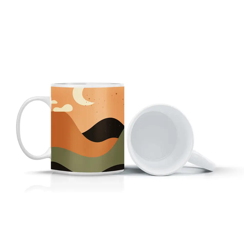 Boho Desert Moon Abstract Mountain Landscape Art – Mugs