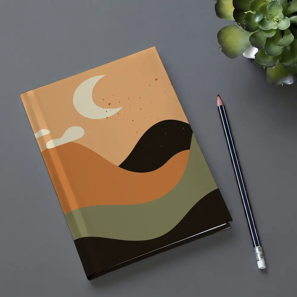 Boho Desert Moon Abstract Mountain Landscape Art – Notebooks