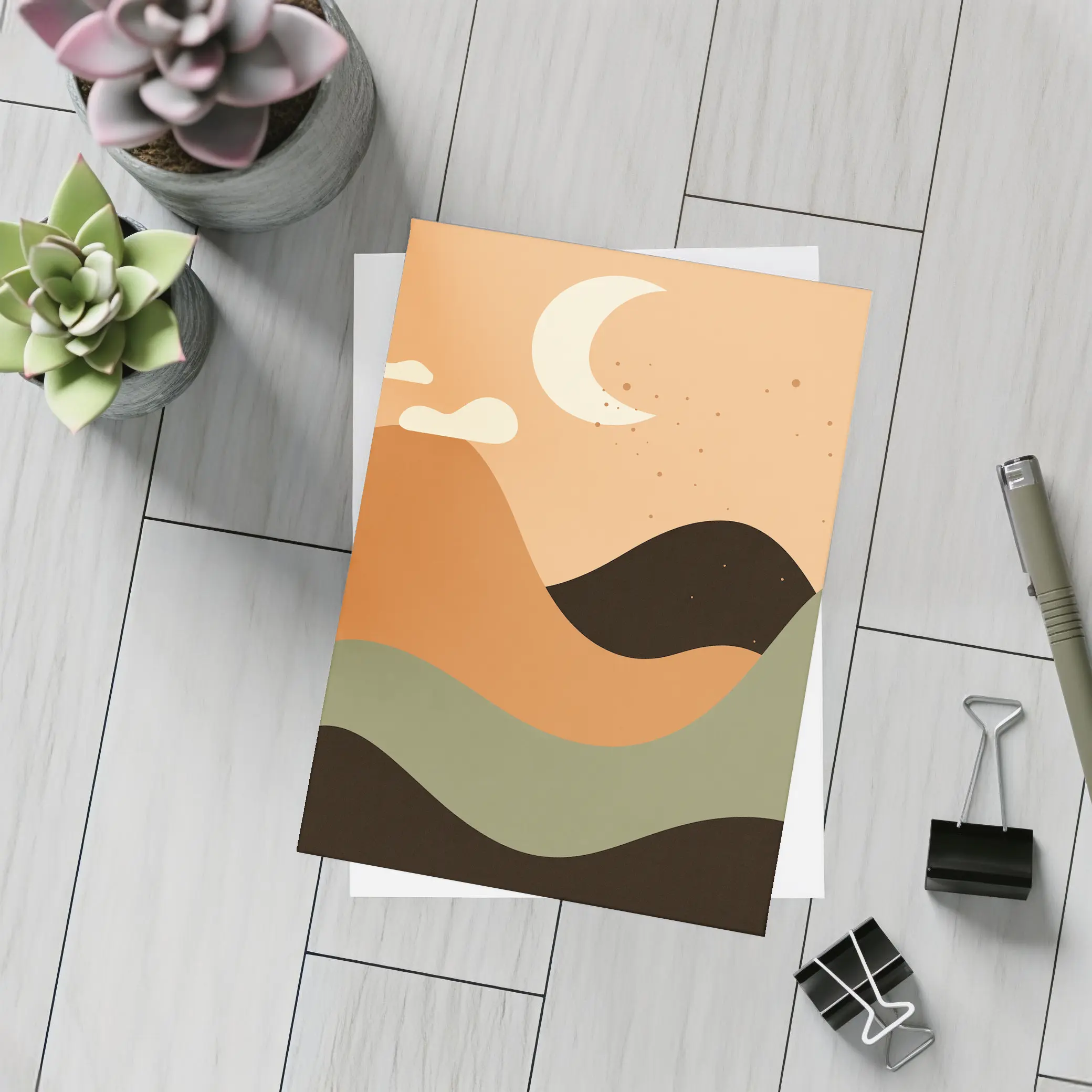 Boho Desert Moon Abstract Mountain Landscape Art – Postcards