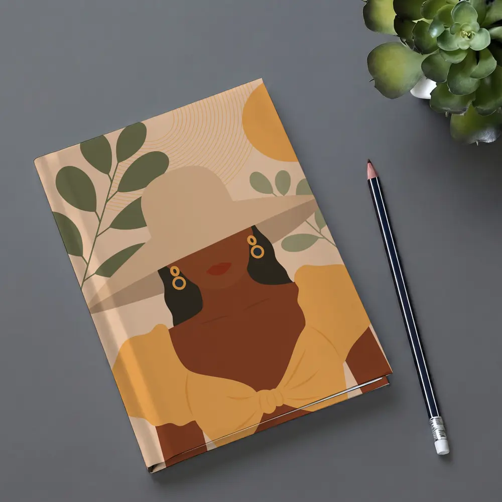 Boho Woman Wide Hat Sun Leaves – Notebooks