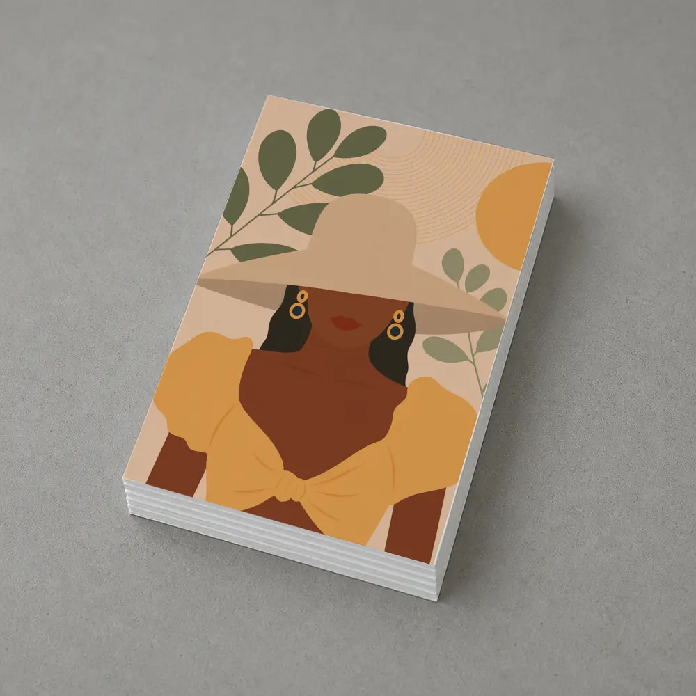 Boho Woman Wide Hat Sun Leaves – Postcards