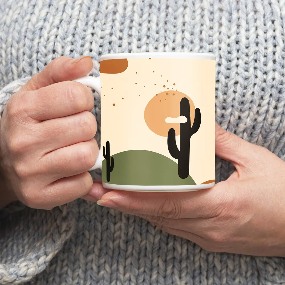Boho Desert Cactus Minimalist Warm Tones Art – Mugs