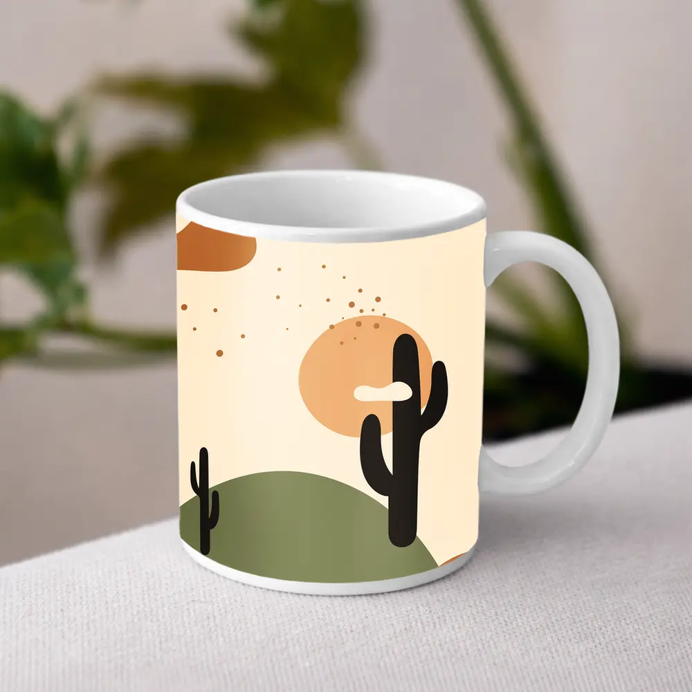 Boho Desert Cactus Minimalist Warm Tones Art – Mugs