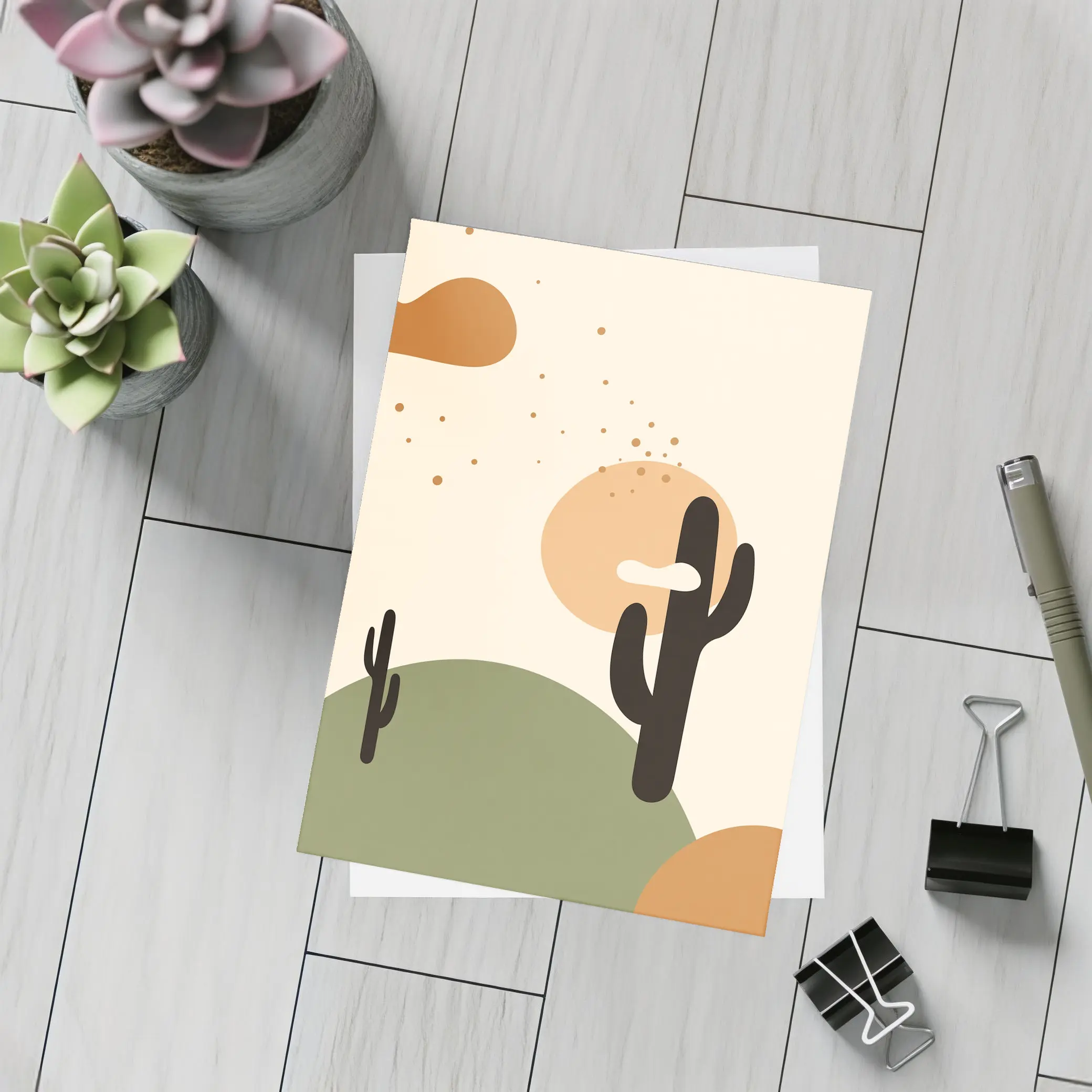 Boho Desert Cactus Minimalist Warm Tones Art – Postcards