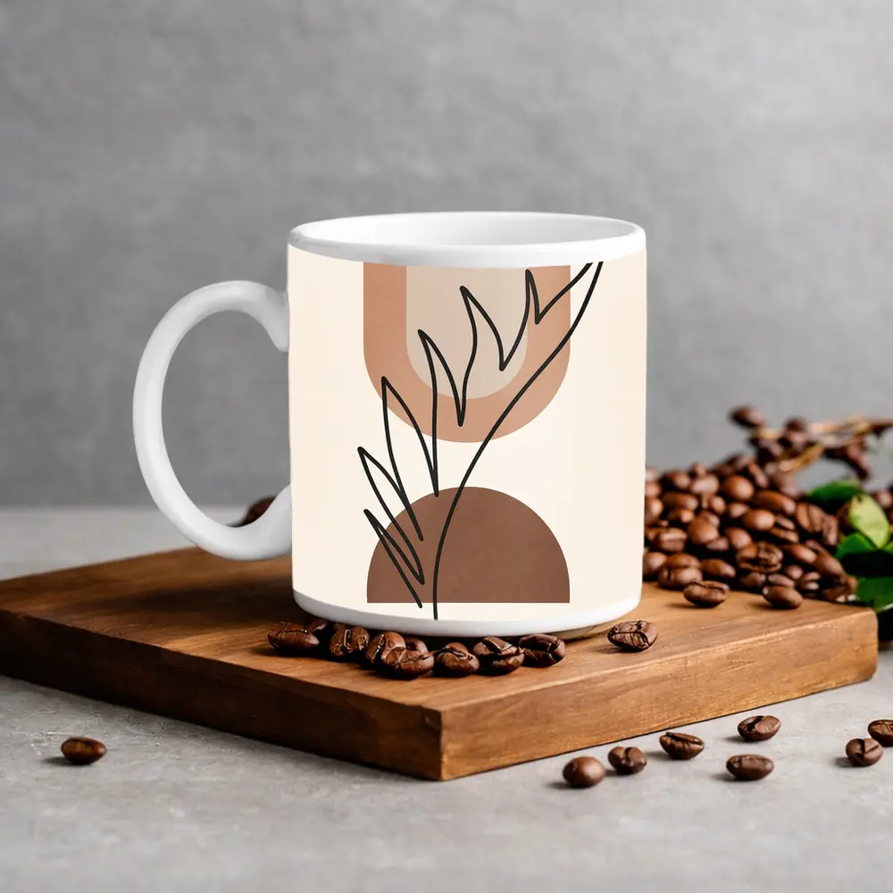 Boho Abstract Botanical Line Art Terracotta – Mugs