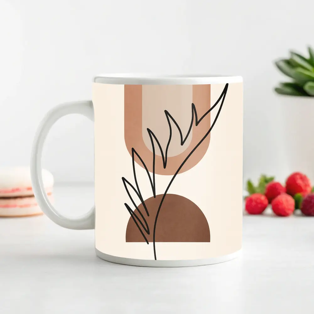 Boho Abstract Botanical Line Art Terracotta – Mugs