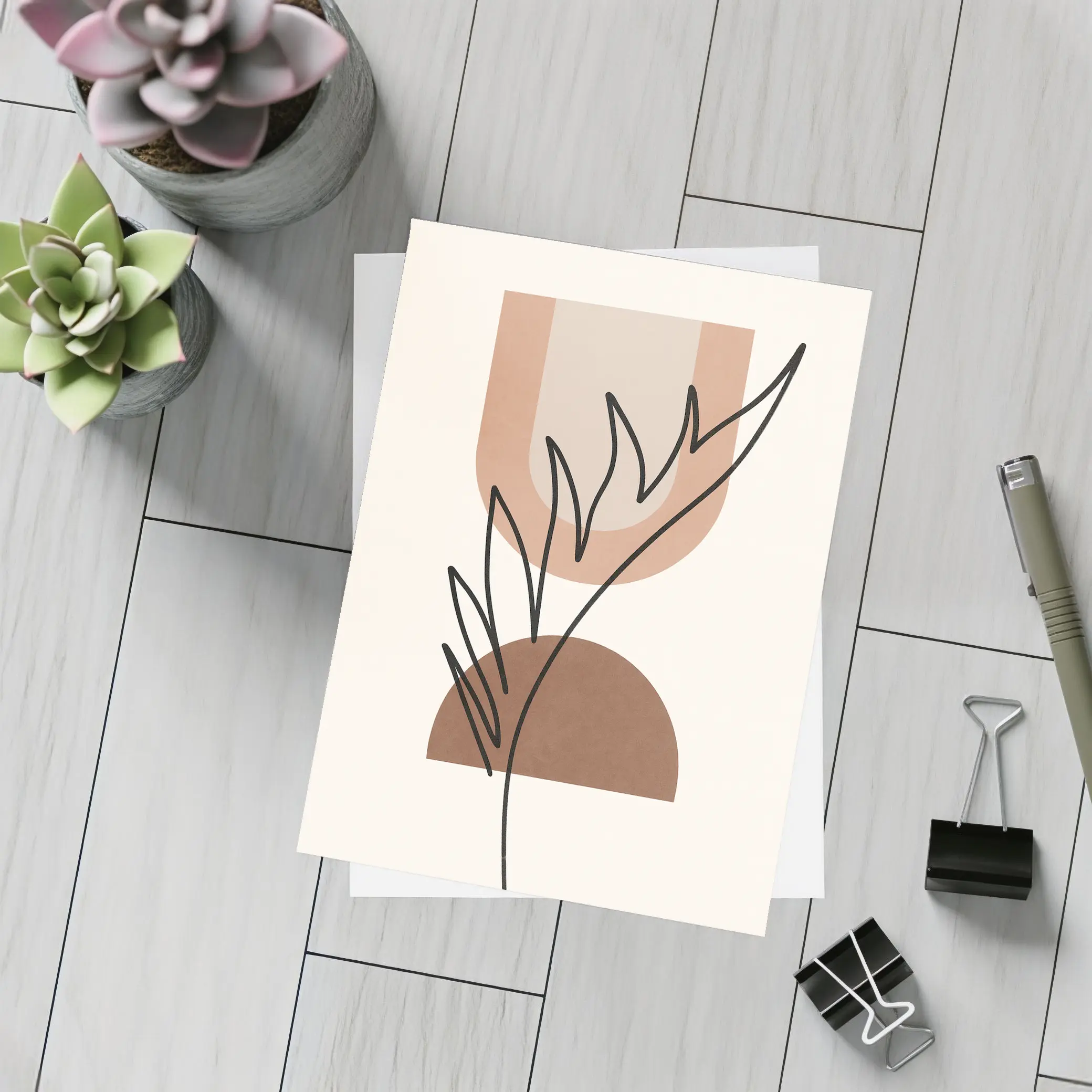 Boho Abstract Botanical Line Art Terracotta – Postcards
