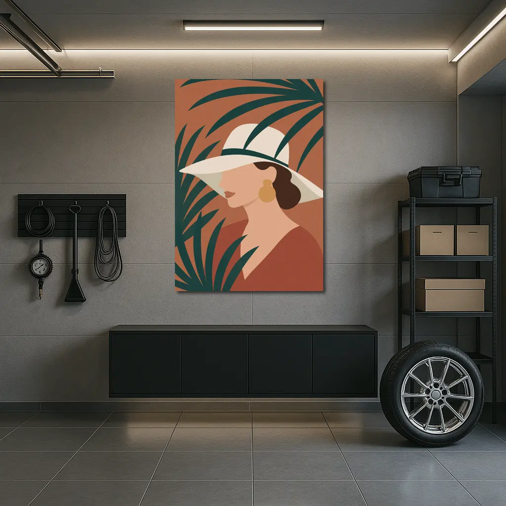 Minimalist Woman Portrait Terracotta Tropical Background – Wall Art