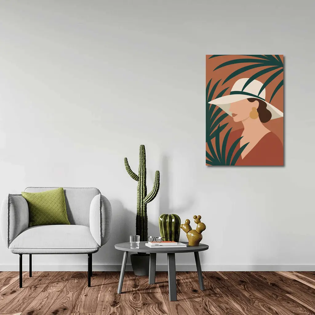 Minimalist Woman Portrait Terracotta Tropical Background – Wall Art