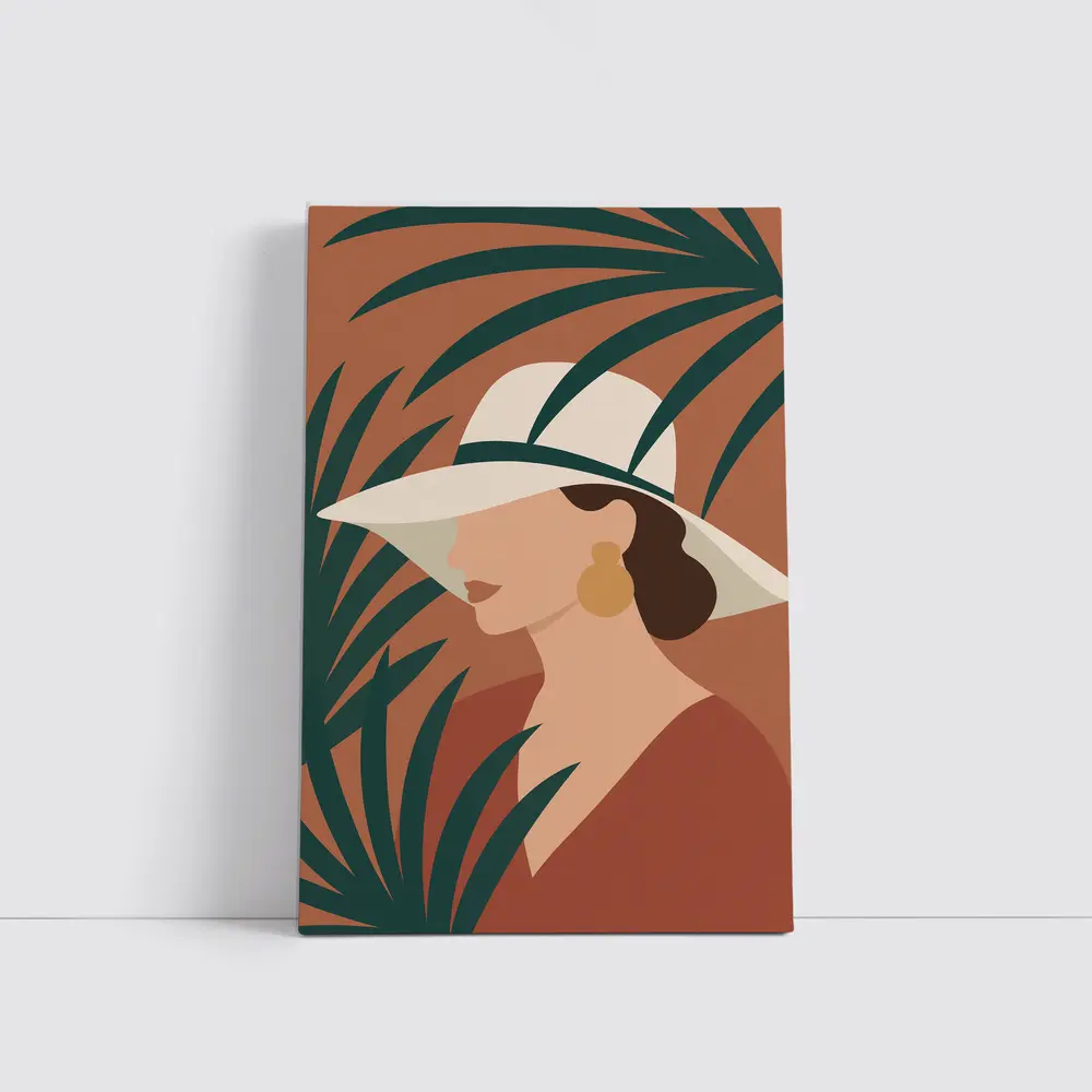 Minimalist Woman Portrait Terracotta Tropical Background – Wall Art