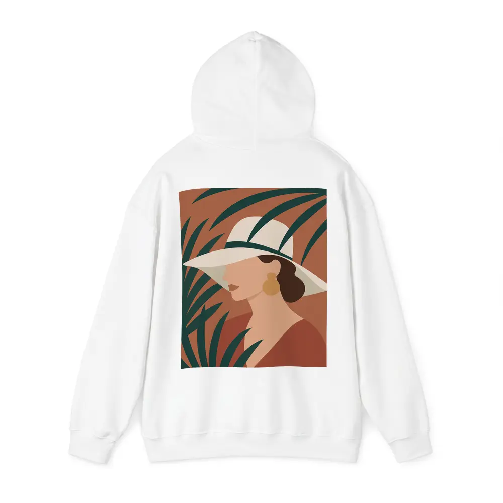Minimalist Woman Portrait Terracotta Tropical Background – Hoodies