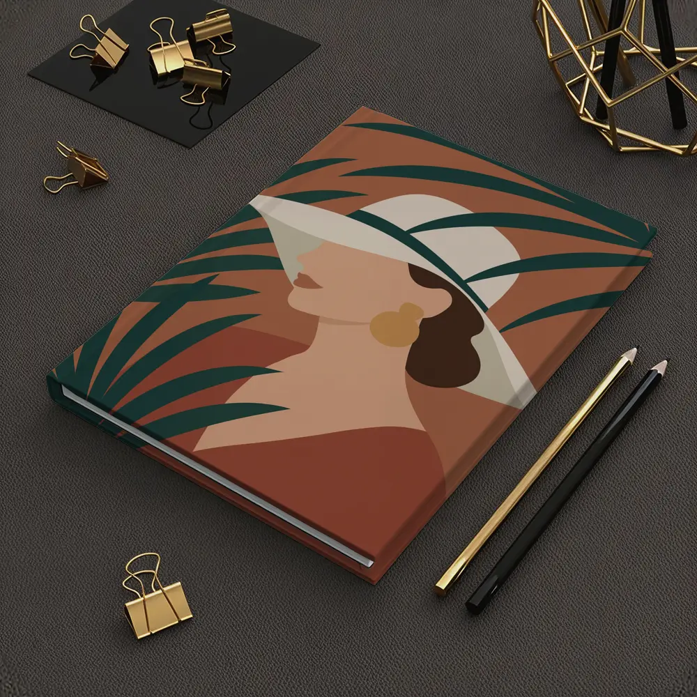 Minimalist Woman Portrait Terracotta Tropical Background – Notebooks