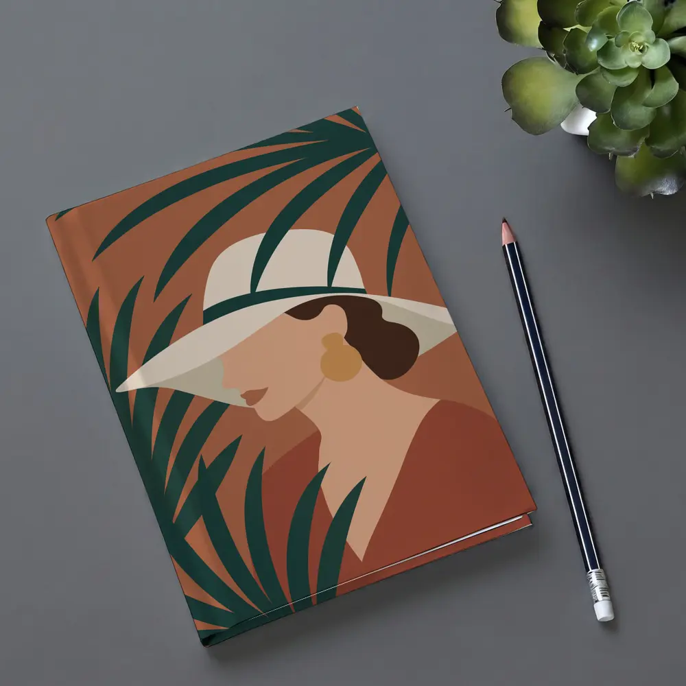Minimalist Woman Portrait Terracotta Tropical Background – Notebooks