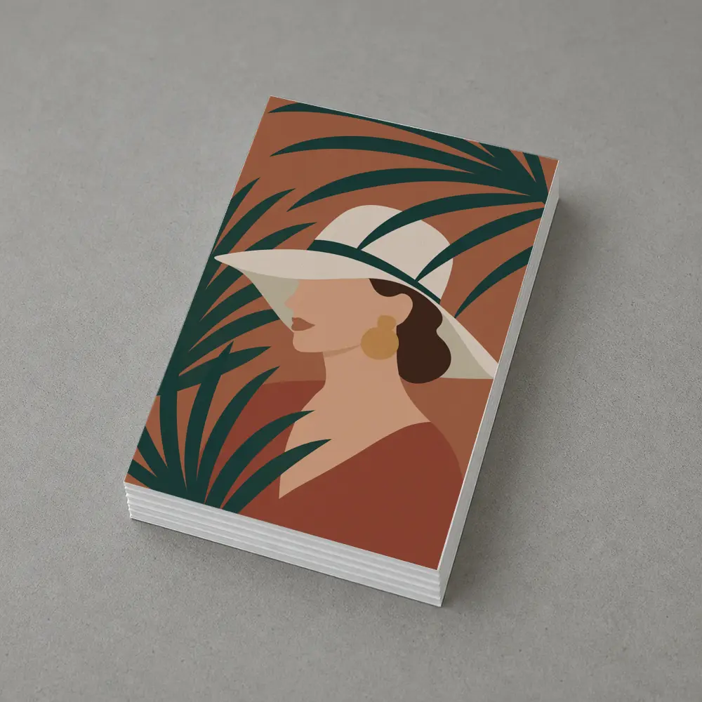 Minimalist Woman Portrait Terracotta Tropical Background – Postcards