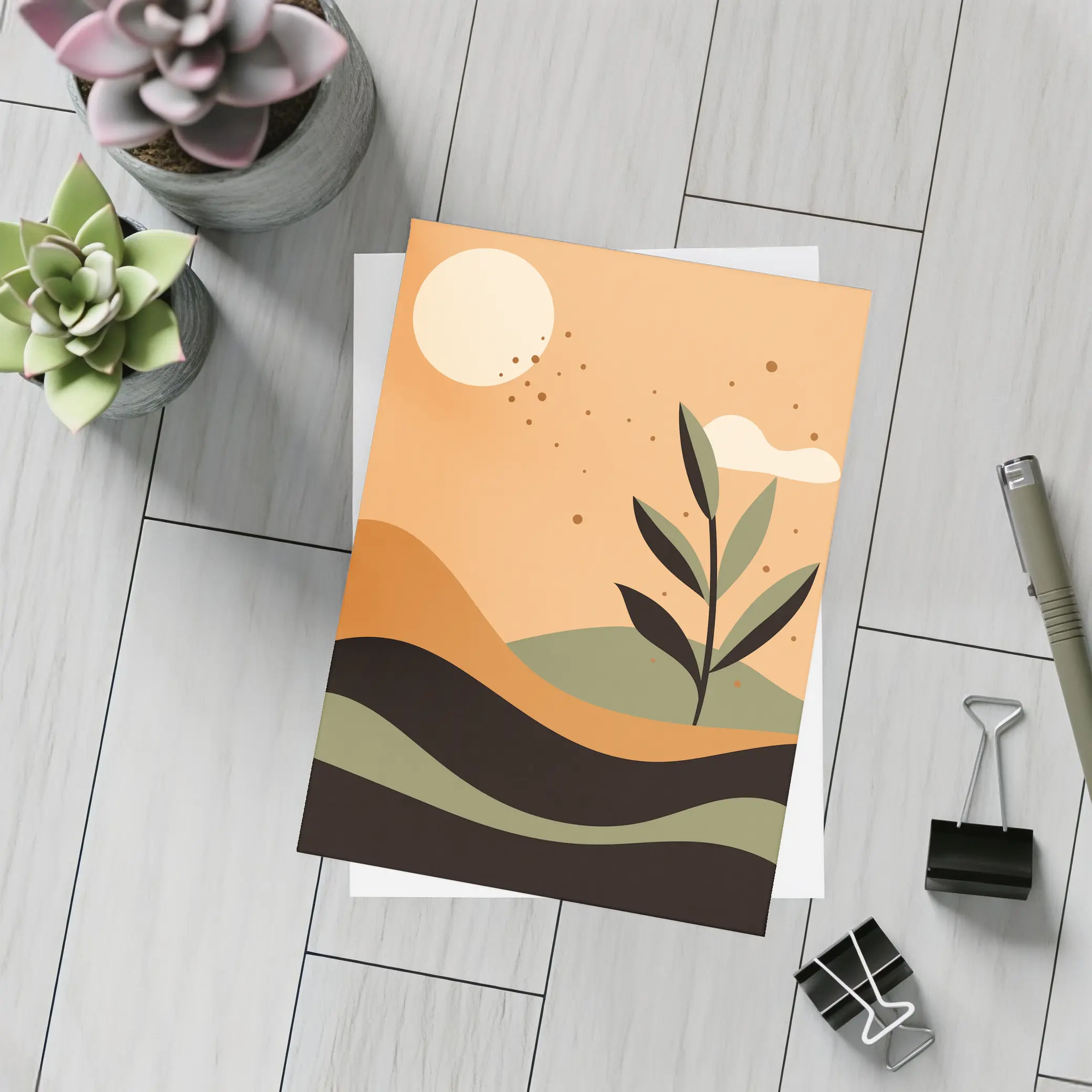 Boho Desert Plant Minimalist Terracotta Landscape Art – Postcards