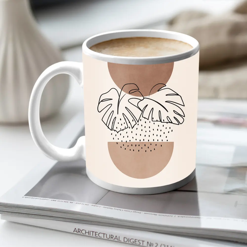 Monstera Leaves Boho Abstract Terracotta Shapes – Mugs