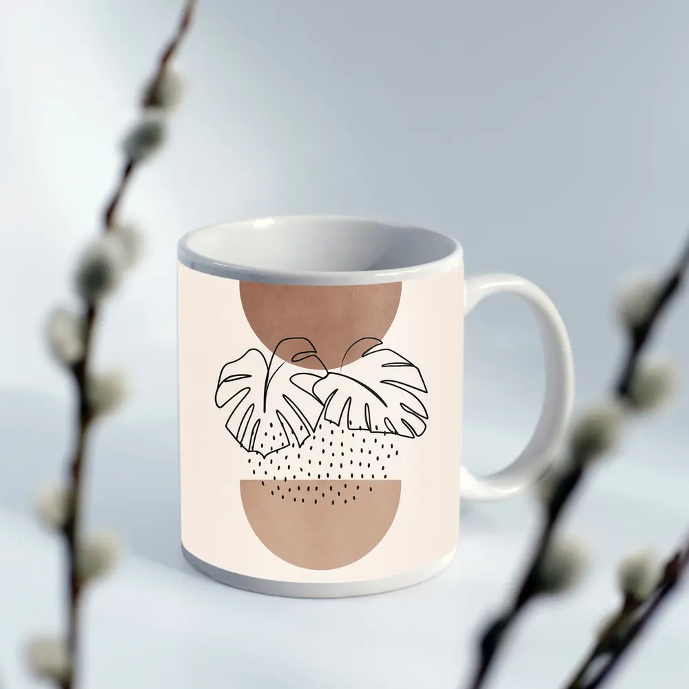 Monstera Leaves Boho Abstract Terracotta Shapes – Mugs