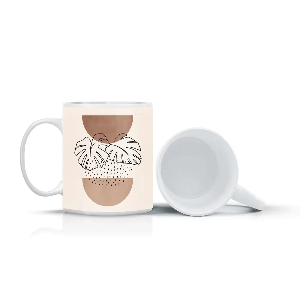 Monstera Leaves Boho Abstract Terracotta Shapes – Mugs