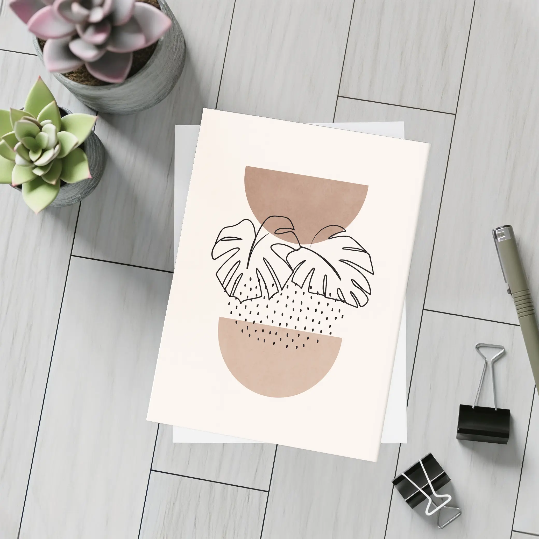 Monstera Leaves Boho Abstract Terracotta Shapes – Postcards