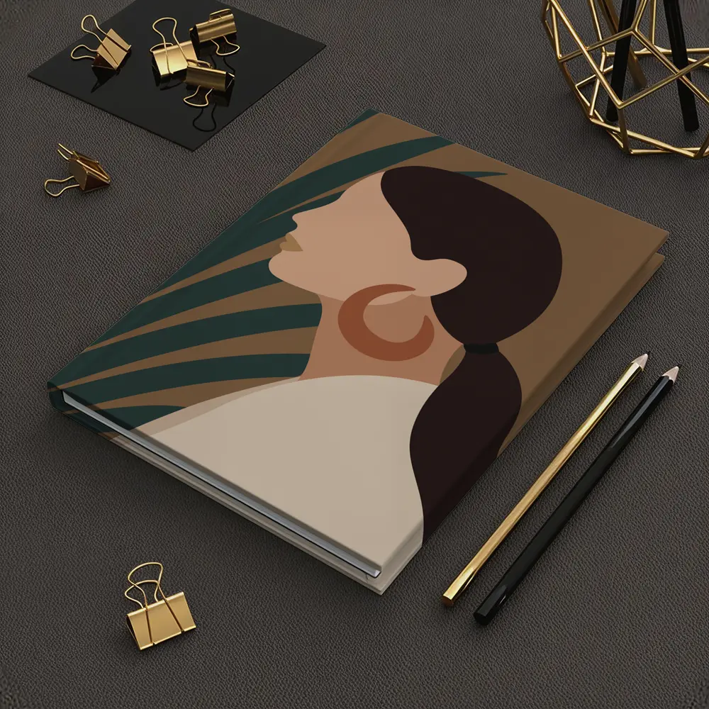 Boho Woman Profile Portrait Tropical Leaf Background – Notebooks