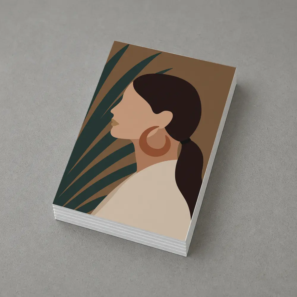 Boho Woman Profile Portrait Tropical Leaf Background – Postcards